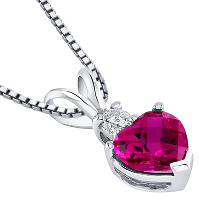 Ruby Pendant Necklace 14 Karat White Gold Heart Shape