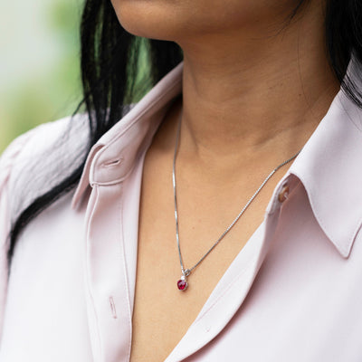 Ruby Pendant Necklace 14 Karat White Gold Heart Shape