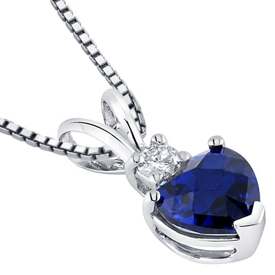 Blue Sapphire and Diamond Pendant Necklace 14K White Gold 1.15 Carats Heart Shape