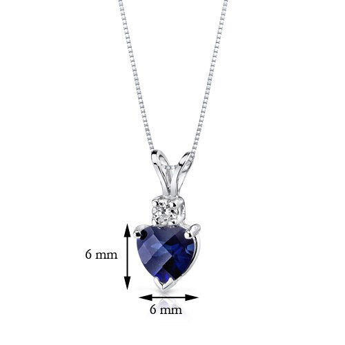 Blue Sapphire and Diamond Pendant Necklace 14K White Gold 1.15 Carats Heart Shape