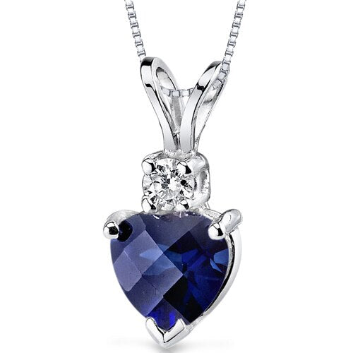 Blue Sapphire and Diamond Pendant Necklace 14K White Gold 1.15 Carats Heart Shape