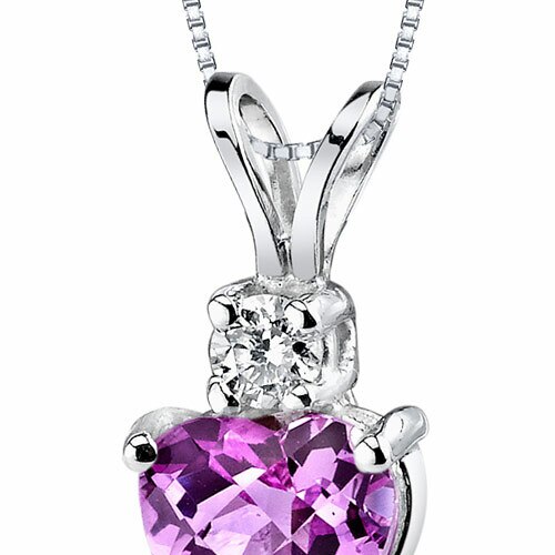 Pink Sapphire and Diamond Pendant Necklace 14K White Gold 1.13 Carats Heart Shape