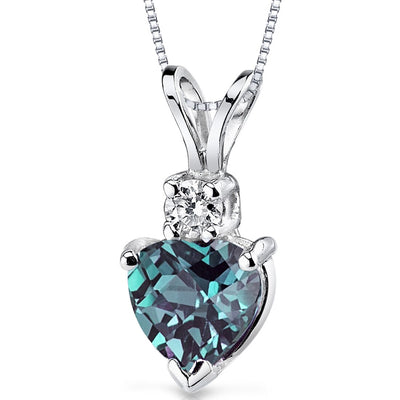 Alexandrite and Diamond Pendant Necklace 14K White Gold 1 Carat Heart Shape