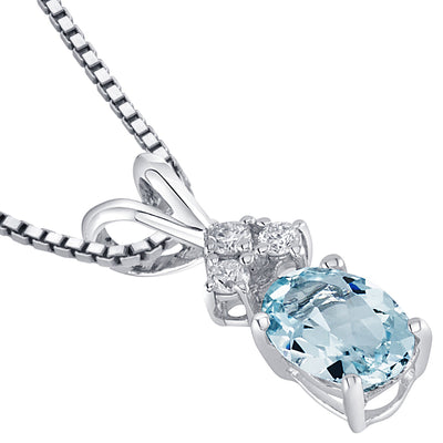 Aquamarine and Diamond Pendant Necklace 14K White Gold 0.63 Carat Oval