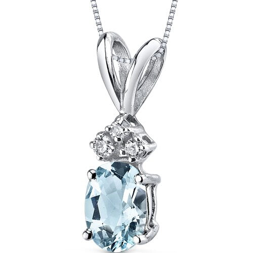 Aquamarine and Diamond Pendant Necklace 14K White Gold 0.63 Carat Oval