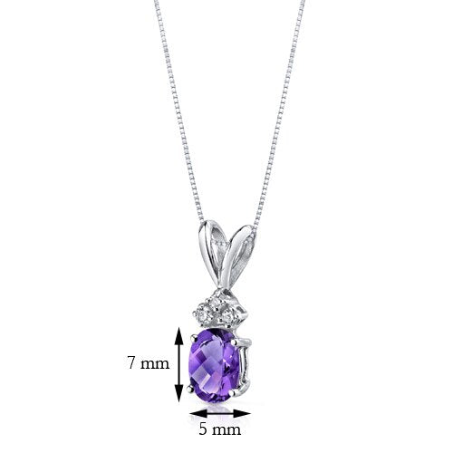 Amethyst and Diamond Pendant Necklace 14K White Gold 0.75 Carat Oval