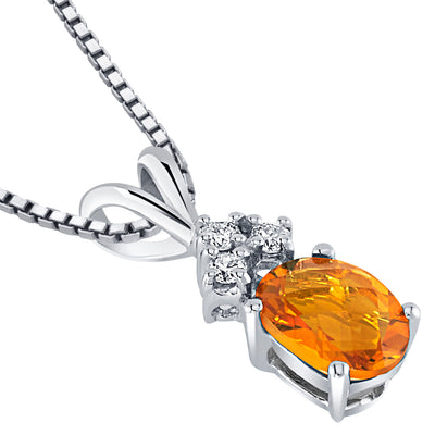 Citrine and Diamond Pendant Necklace 14K White Gold 0.75 Carat Oval