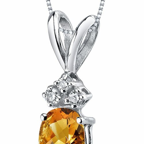 Citrine and Diamond Pendant Necklace 14K White Gold 0.75 Carat Oval