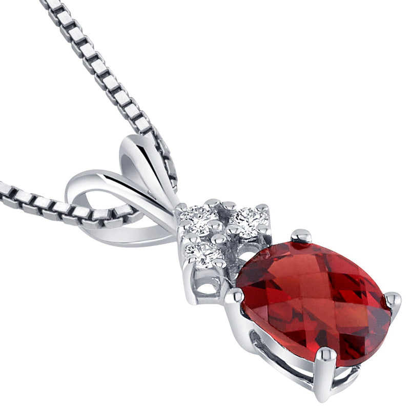 Garnet and Diamond Pendant Necklace 14K White Gold 1.02 Carats Oval