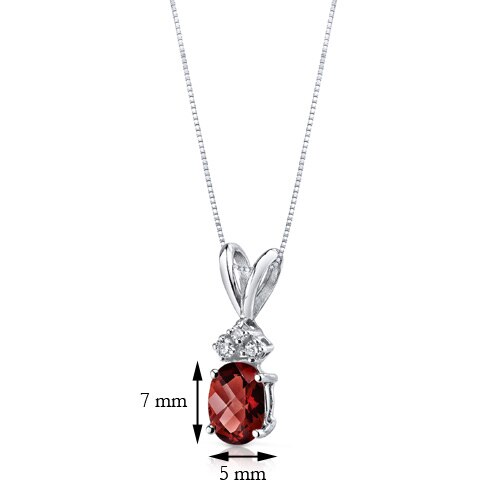 Garnet and Diamond Pendant Necklace 14K White Gold 1.02 Carats Oval