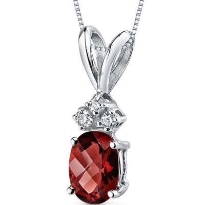 Garnet and Diamond Pendant Necklace 14K White Gold 1.02 Carats Oval