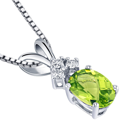 Peridot and Diamond Pendant Necklace 14K White Gold 0.91 Carat Oval