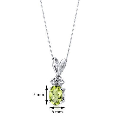 Peridot and Diamond Pendant Necklace 14K White Gold 0.91 Carat Oval