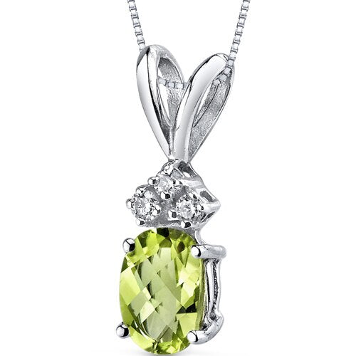 Peridot Oval Shape Stud Earrings and Pendant with Diamond Accent 14K White Gold 2.91 ctw Gift Set