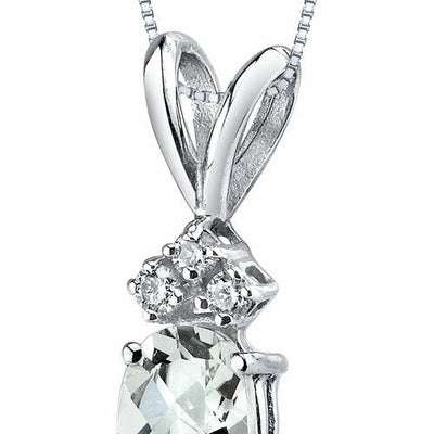 Green Amethyst and Diamond Pendant Necklace 14K White Gold 0.67 Carat Oval