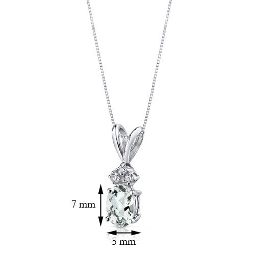 Green Amethyst and Diamond Pendant Necklace 14K White Gold 0.67 Carat Oval