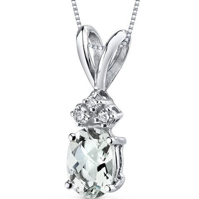 Green Amethyst and Diamond Pendant Necklace 14K White Gold 0.67 Carat Oval