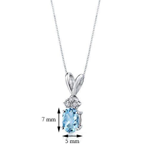 Swiss Blue Topaz and Diamond Pendant Necklace 14K White Gold 0.91 Carat Oval