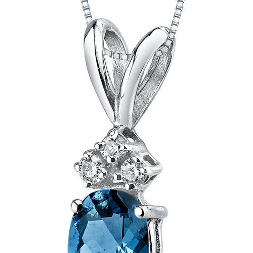 London Blue Topaz and Diamond Pendant Necklace 14K White Gold 0.91 Carat Oval