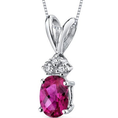 Ruby and Diamond Pendant Necklace 14K White Gold 0.97 Carat Oval