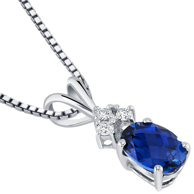 Blue Sapphire and Diamond Pendant Necklace 14K White Gold 0.93 Carat Oval