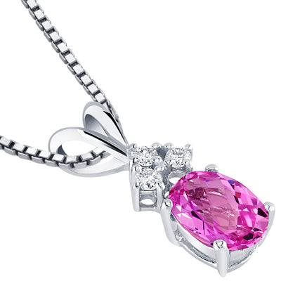 Pink Sapphire and Diamond Pendant Necklace 14K White Gold 1.03 Carats Oval