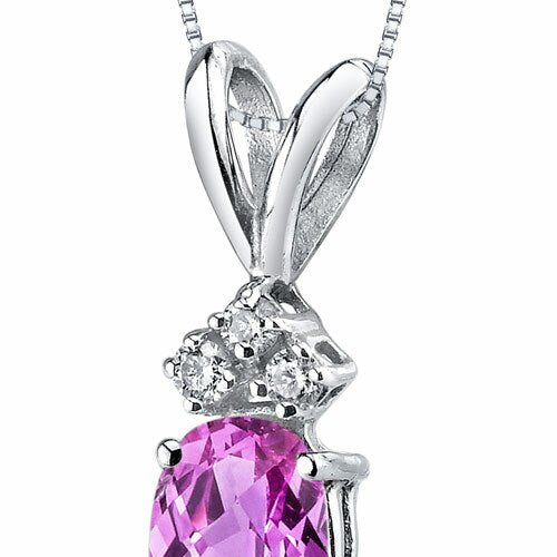 Pink Sapphire and Diamond Pendant Necklace 14K White Gold 1.03 Carats Oval