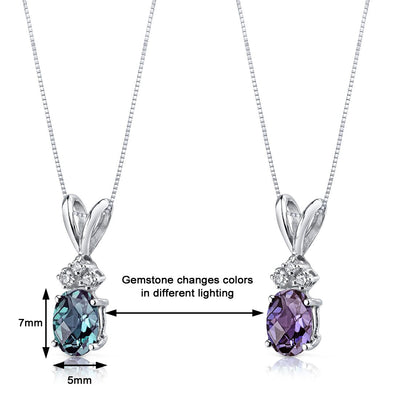 Alexandrite and Diamond Pendant Necklace 14K White Gold 1 Carat Oval