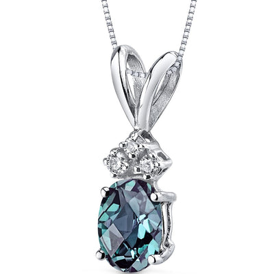 Alexandrite and Diamond Pendant Necklace 14K White Gold 1 Carat Oval