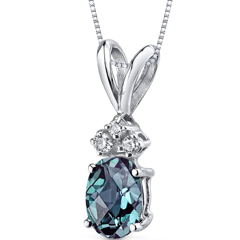 Alexandrite and Diamond Pendant Necklace 14K White Gold 1 Carat Oval