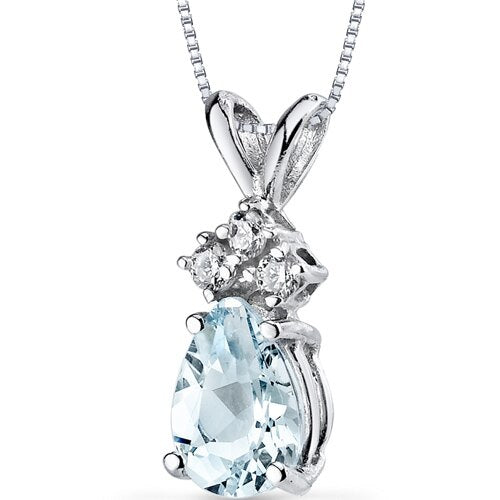 Aquamarine and Diamond Pendant Necklace 14K White Gold 0.56 Carat Pear Shape