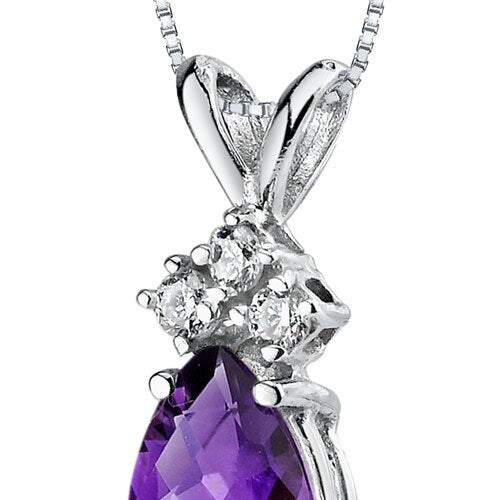 Amethyst and Diamond Pendant Necklace 14K White Gold 0.58 Carat Pear Shape