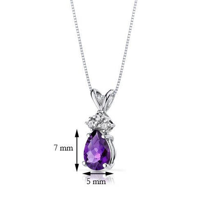 Amethyst and Diamond Pendant Necklace 14K White Gold 0.58 Carat Pear Shape