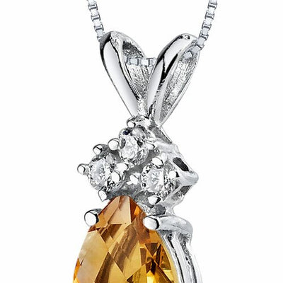 Citrine and Diamond Pendant Necklace 14K White Gold 0.63 Carat Pear Shape