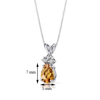 Citrine and Diamond Pendant Necklace 14K White Gold 0.63 Carat Pear Shape