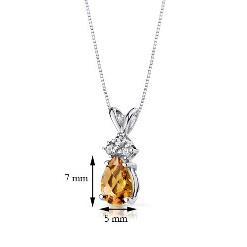 Citrine and Diamond Pendant Necklace 14K White Gold 0.63 Carat Pear Shape