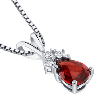 Garnet and Diamond Pendant Necklace 14K White Gold 0.89 Carat Pear Shape