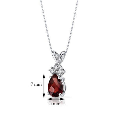 Garnet and Diamond Pendant Necklace 14K White Gold 0.89 Carat Pear Shape