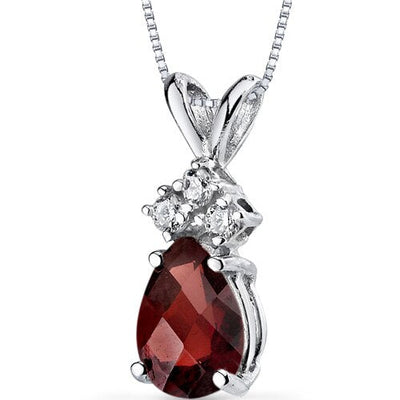 Garnet and Diamond Pendant Necklace 14K White Gold 0.89 Carat Pear Shape