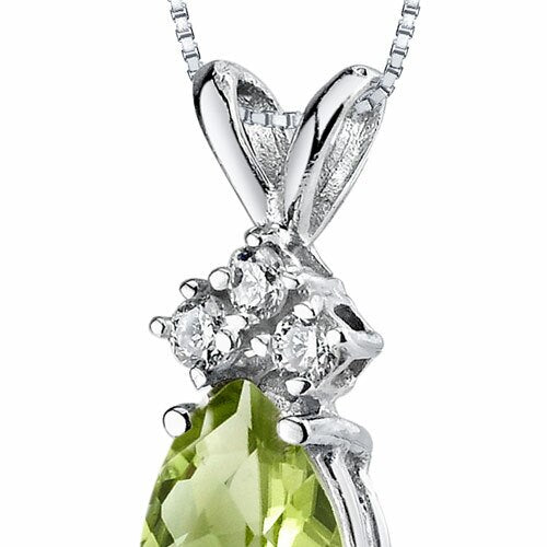 Peridot and Diamond Pendant Necklace 14K White Gold 0.69 Carat Pear Shape