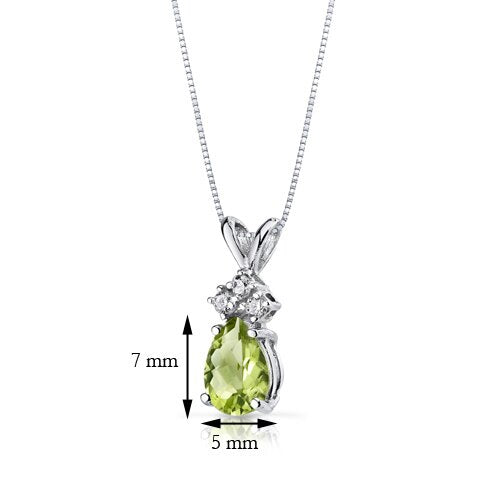 Peridot and Diamond Pendant Necklace 14K White Gold 0.69 Carat Pear Shape