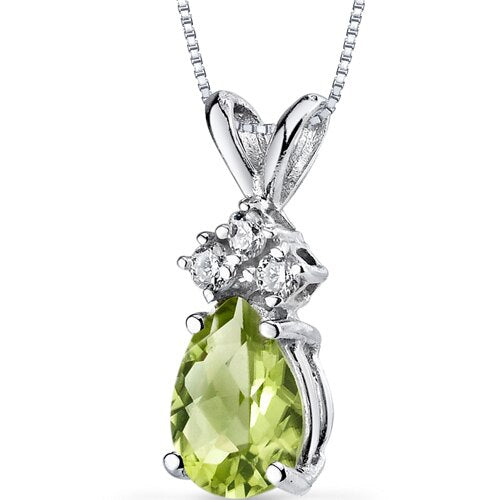 Peridot Pear Shape Stud Earrings and Pendant with Diamond Accent 14K White Gold 2.19 ctw Gift Set