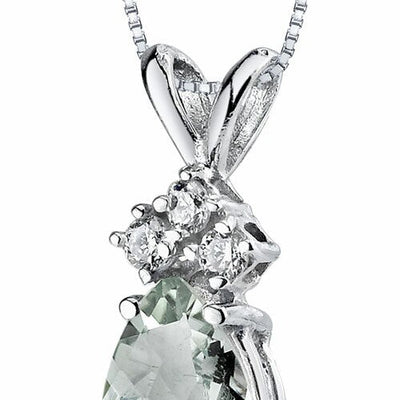 Green Amethyst and Diamond Pendant 14K White Gold 0.58 Carat Pear Shape