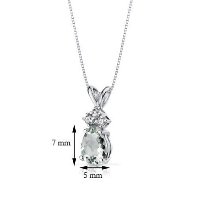 Green Amethyst and Diamond Pendant 14K White Gold 0.58 Carat Pear Shape