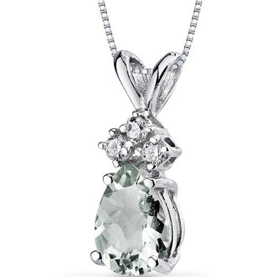 Green Amethyst and Diamond Pendant 14K White Gold 0.58 Carat Pear Shape