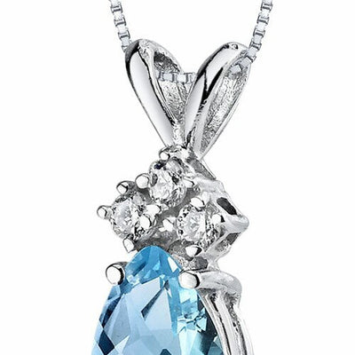 Swiss Blue Topaz and Diamond Pendant Necklace 14K White Gold 0.77 Carat Pear Shape