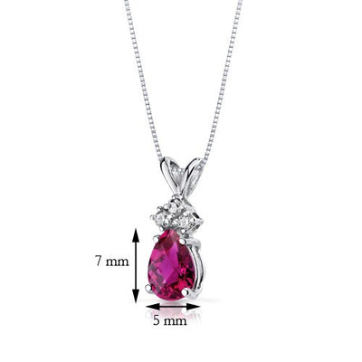 Ruby and Diamond Pendant Necklace 14K White Gold 0.94 Carat Pear Shape