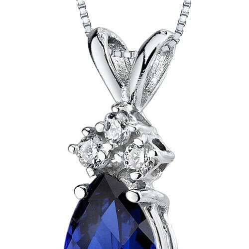 Blue Sapphire and Diamond Pendant Necklace 14K White Gold 0.90 Carat Pear Shape