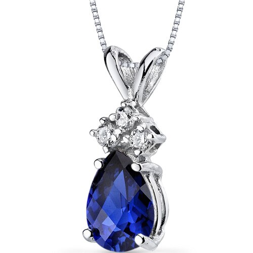 Blue Sapphire and Diamond Pendant Necklace 14K White Gold 0.90 Carat Pear Shape