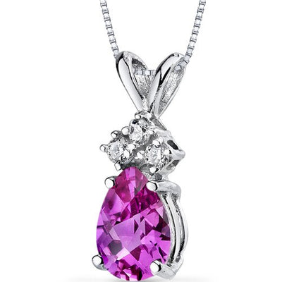 Pink Sapphire and Diamond Pendant Necklace 14K White Gold 0.91 Carat Pear Shape